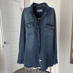 Vintage Havana denim Button Down Shirt Lace up back sz L excellent condition